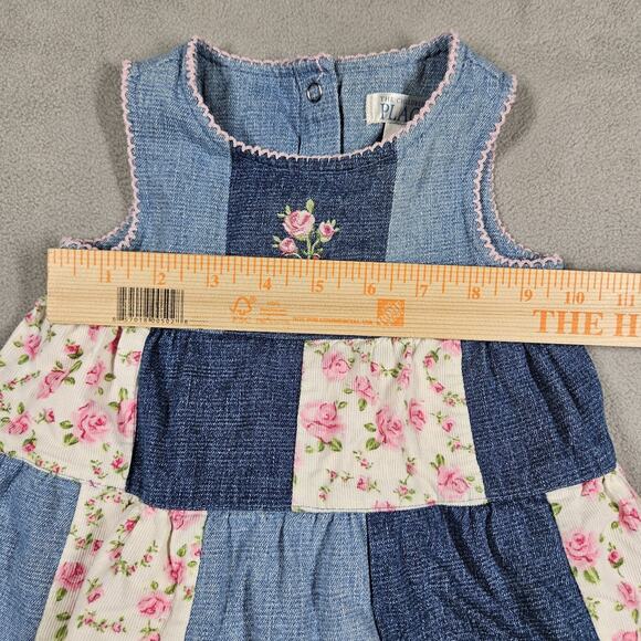 The Childrens Place Dress Girls 12 Month Denim Patchwork Corduroy Floral Y2K - Picture 8 of 10